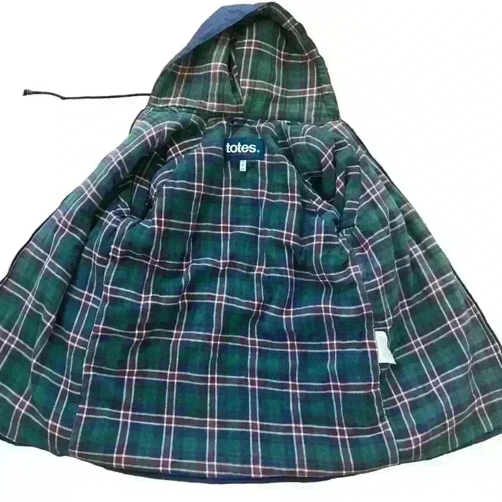 Totes Women's PVC Navy Blue Coat Jacket With Hood Full Zip Size S Raingear